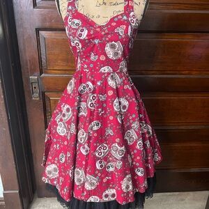 Hell bunny vixen day of the dead Red Skull Print Women's Dress